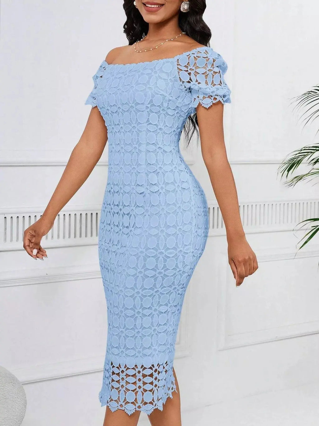 Lace Short Sleeve Midi Dress  COOLANDBAG