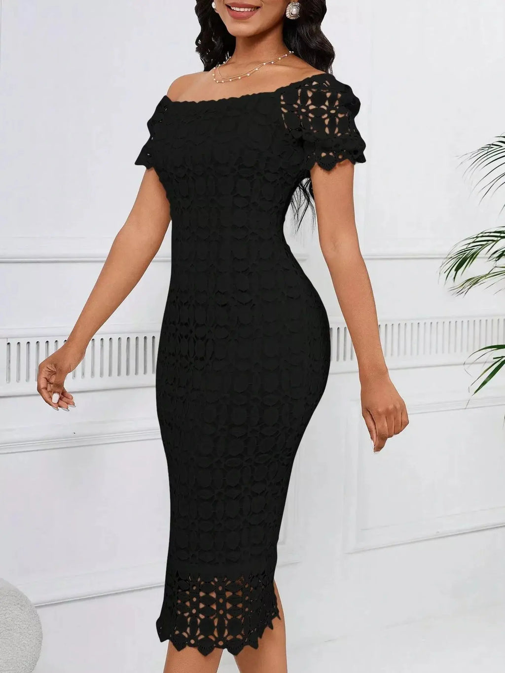 Lace Short Sleeve Midi Dress  COOLANDBAG