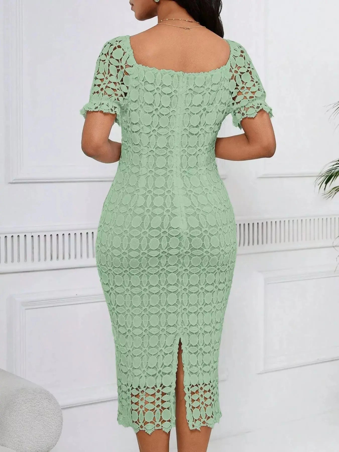 Lace Short Sleeve Midi Dress  COOLANDBAG