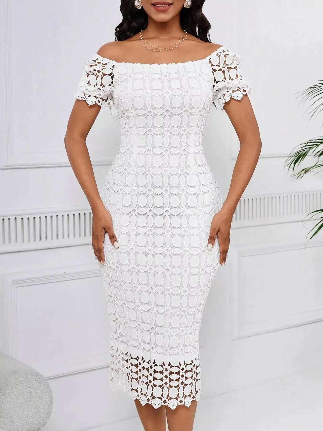 Lace Short Sleeve Midi Dress  COOLANDBAG