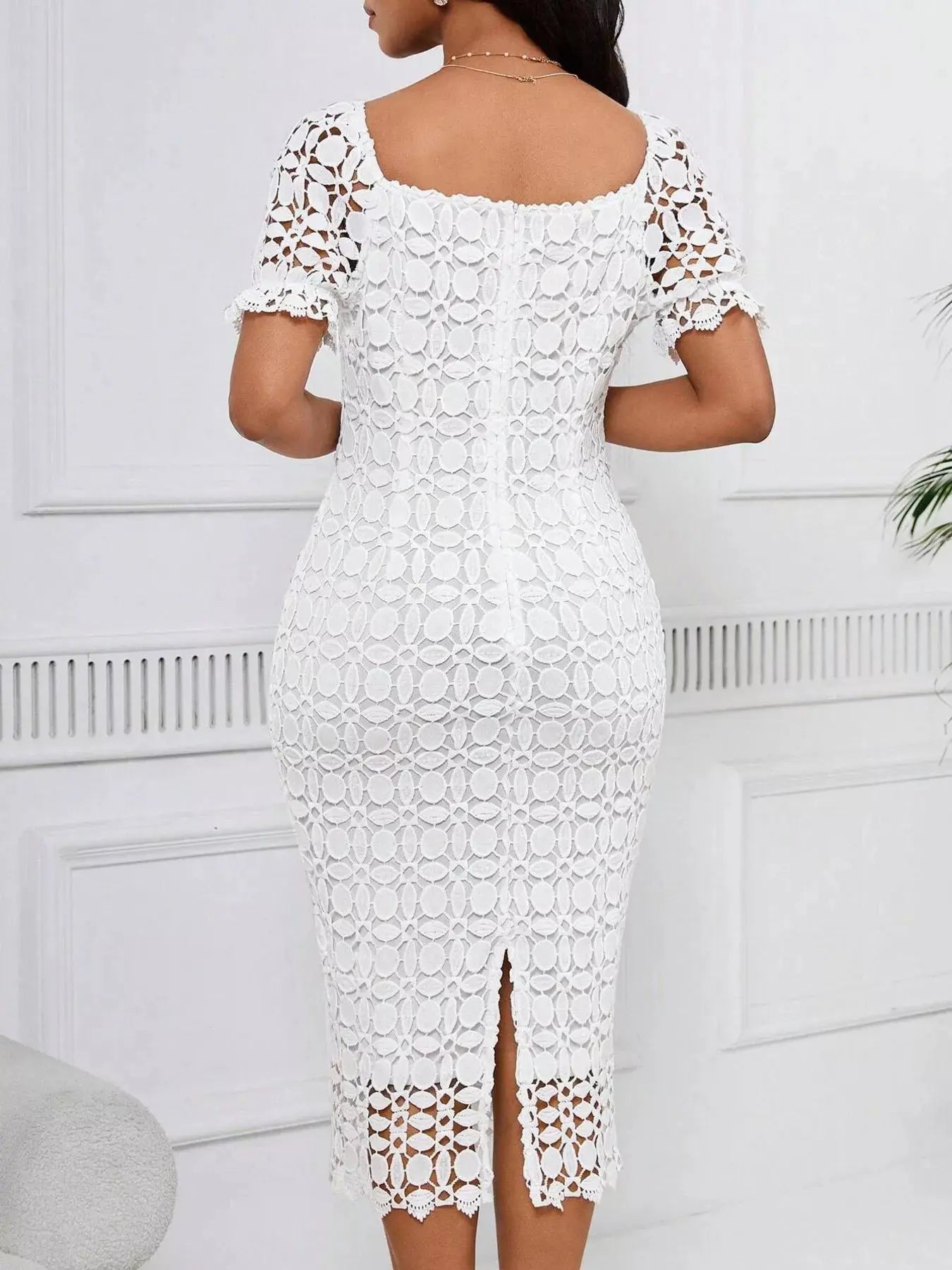 Lace Short Sleeve Midi Dress  COOLANDBAG