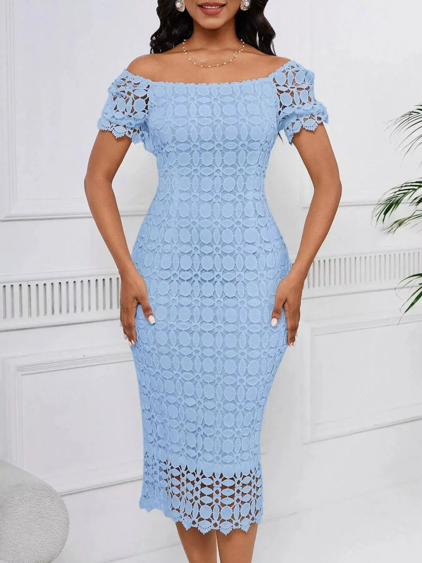 Lace Short Sleeve Midi Dress  COOLANDBAG