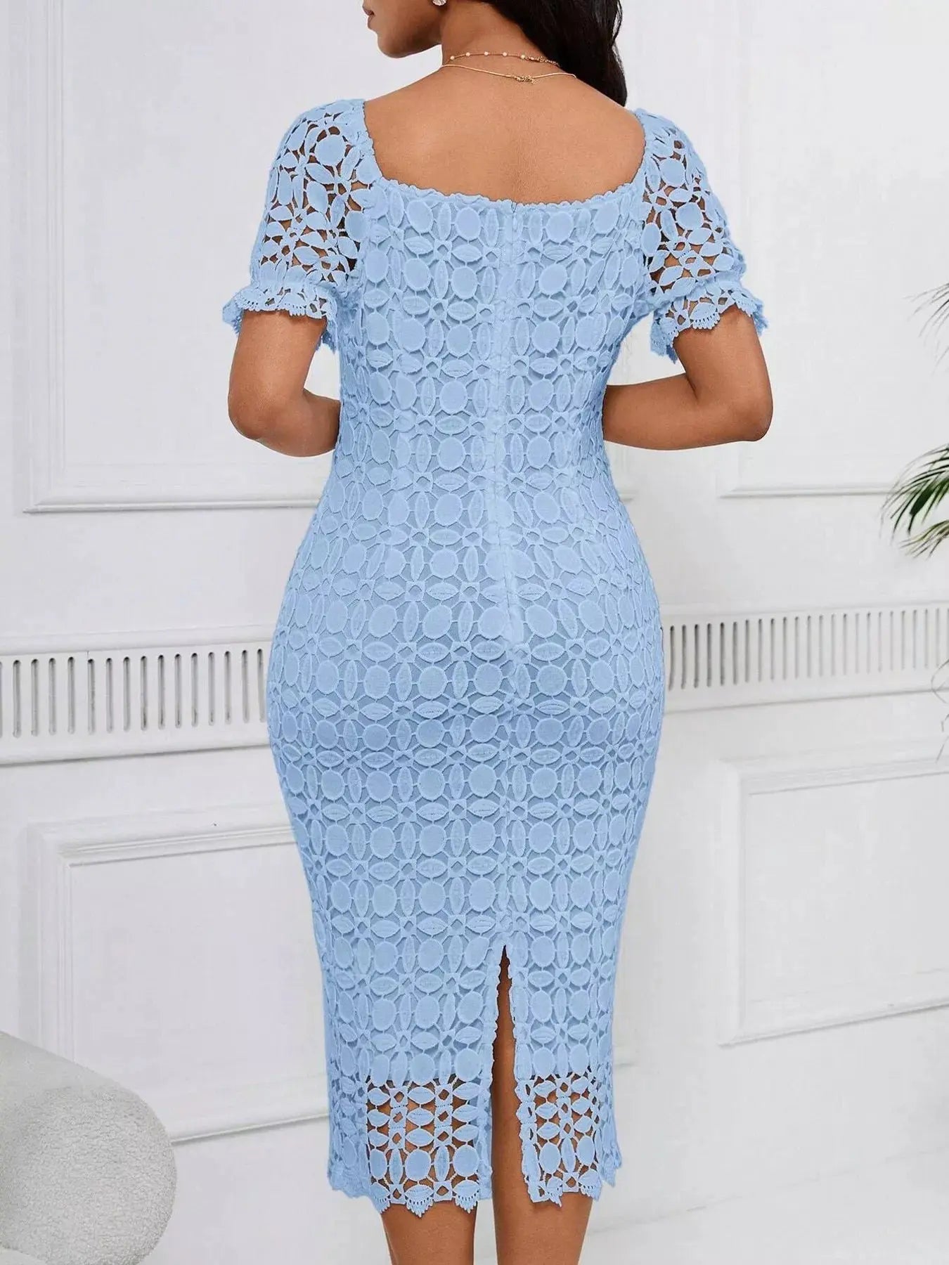 Lace Short Sleeve Midi Dress  COOLANDBAG