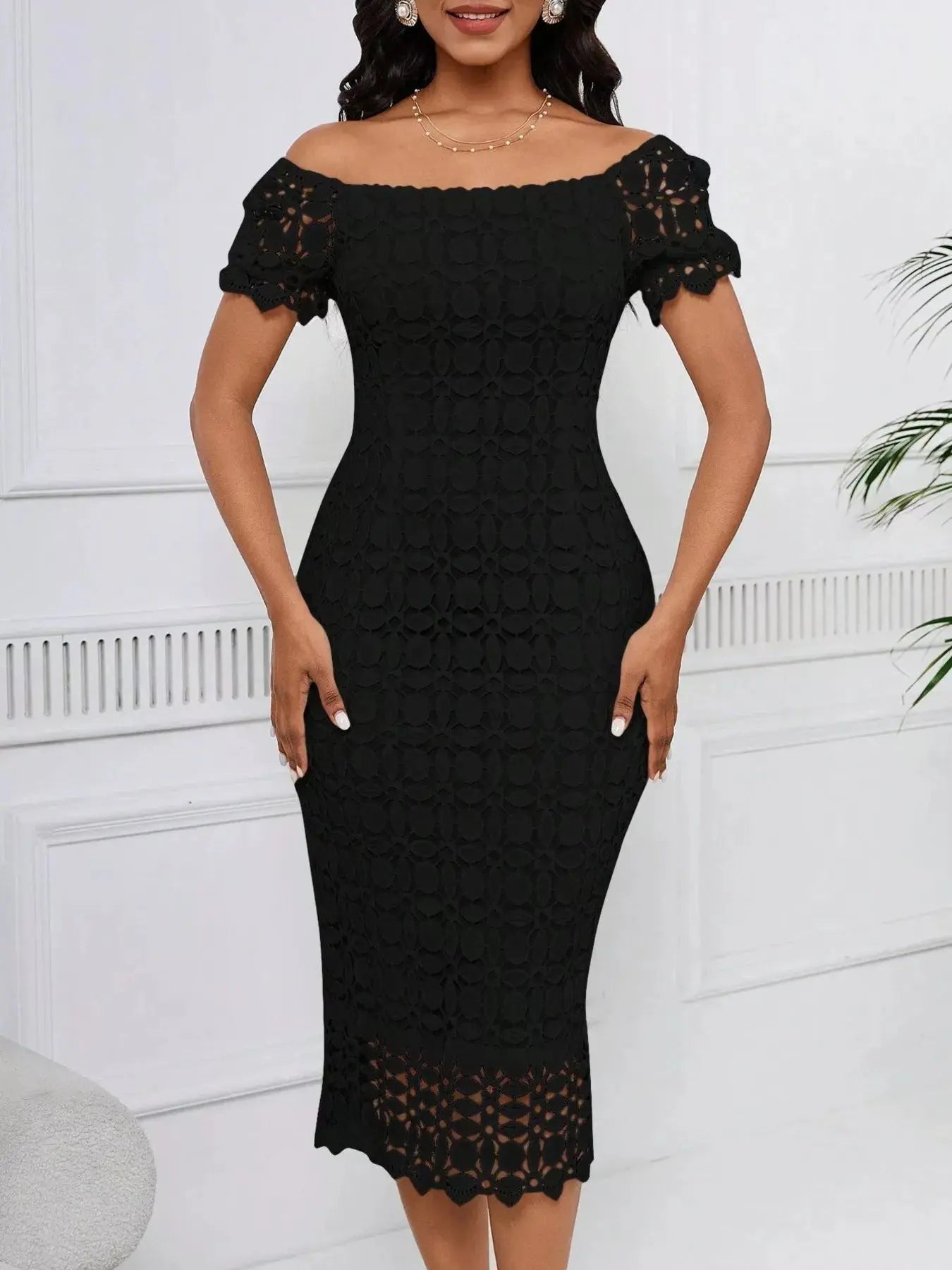 Lace Short Sleeve Midi Dress  COOLANDBAG