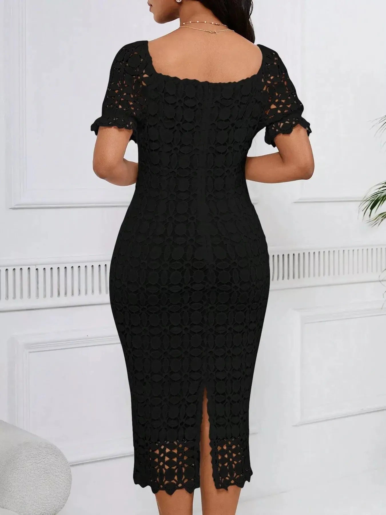 Lace Short Sleeve Midi Dress  COOLANDBAG