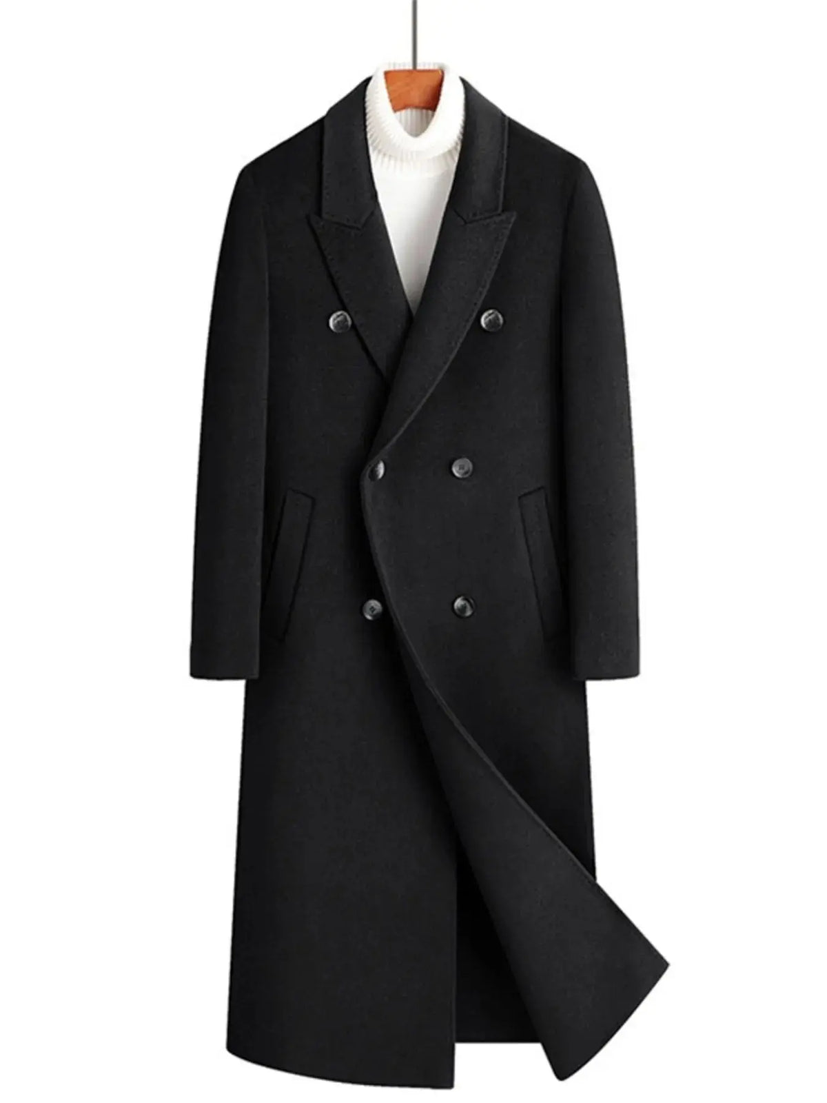 Manteau Long en Laine Croisé Grande Taille Homme  COOLANDBAG