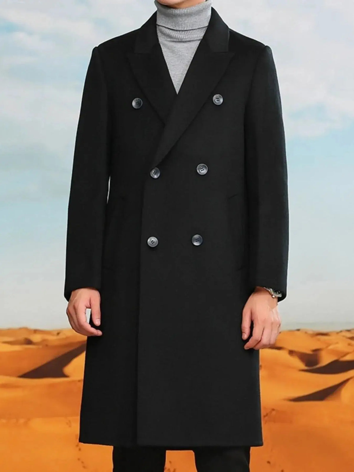 Manteau Long en Laine Croisé Grande Taille Homme  COOLANDBAG