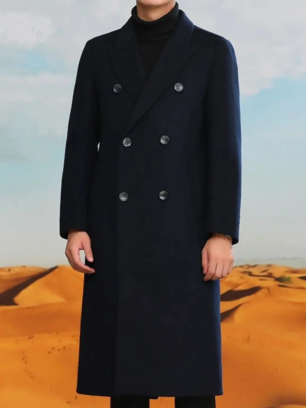 Manteau Long en Laine Croisé Grande Taille Homme  COOLANDBAG