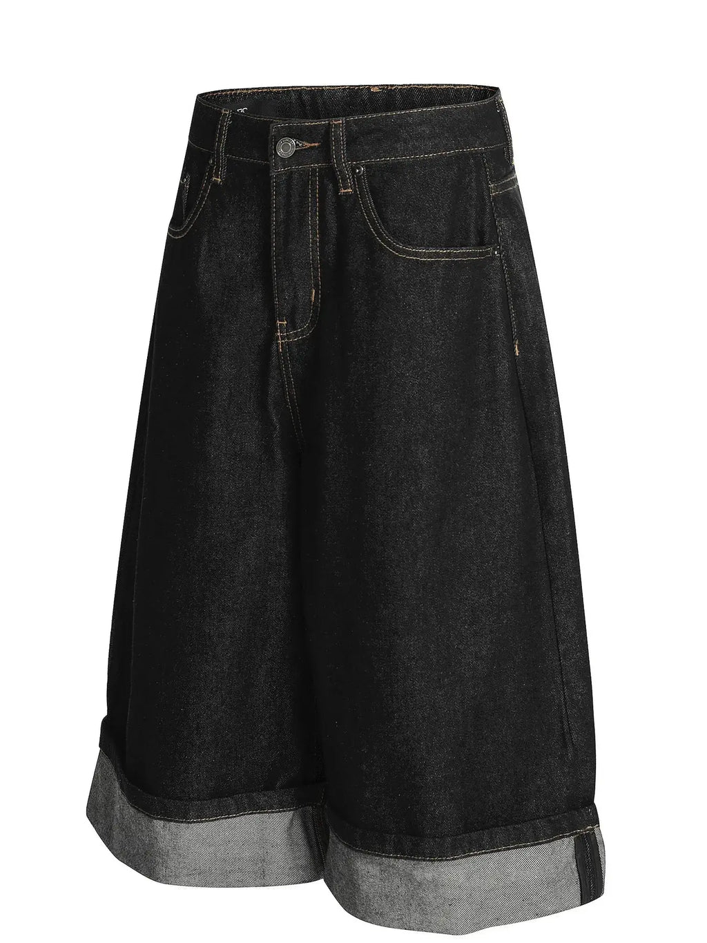 Men's Baggy Denim Shorts with Cuffed Hem  COOLANDBAG