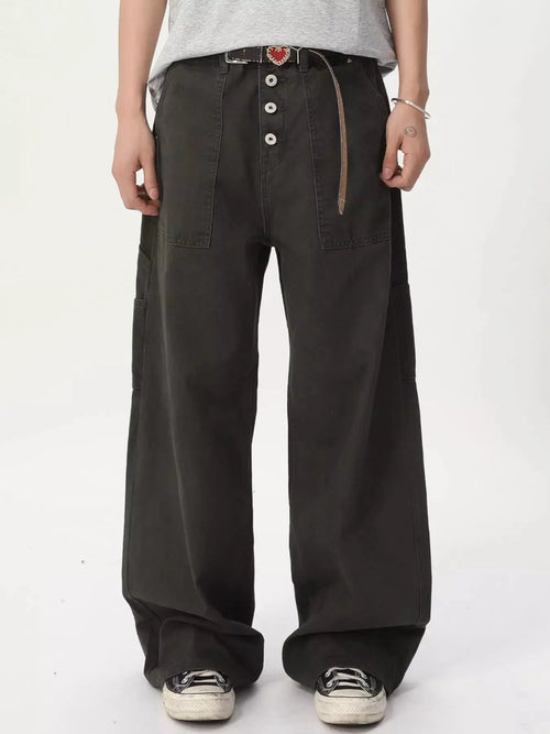 Men's Button Fly Wide Leg Cargo Pants  COOLANDBAG