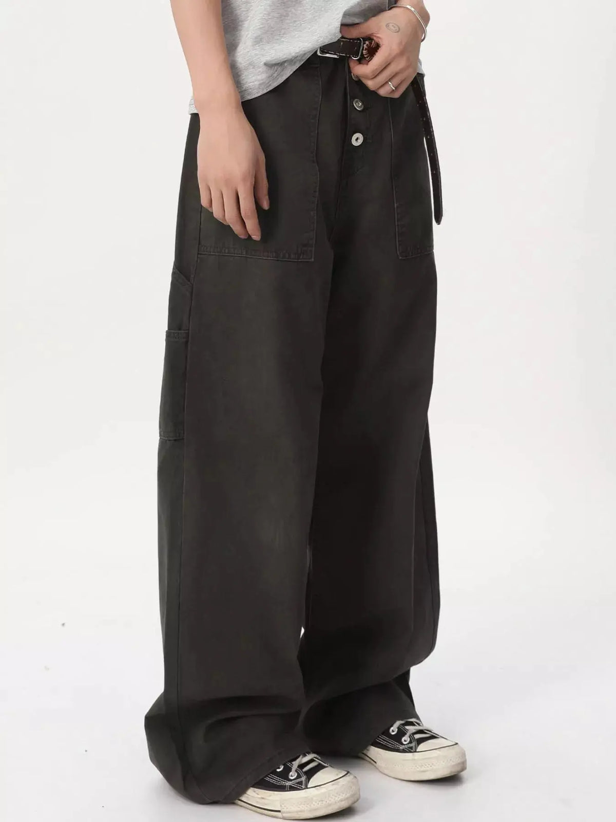 Men's Button Fly Wide Leg Cargo Pants  COOLANDBAG