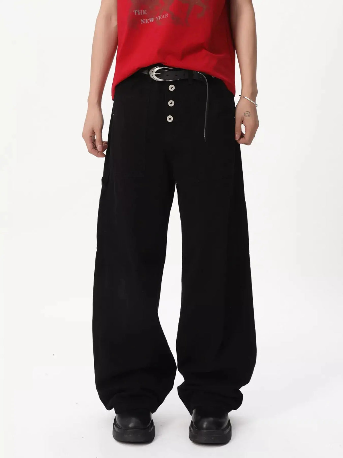 Men's Button Fly Wide Leg Cargo Pants  COOLANDBAG