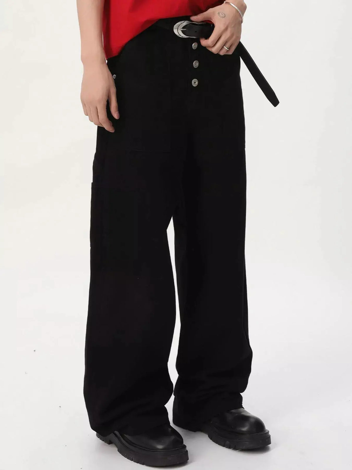 Men's Button Fly Wide Leg Cargo Pants  COOLANDBAG