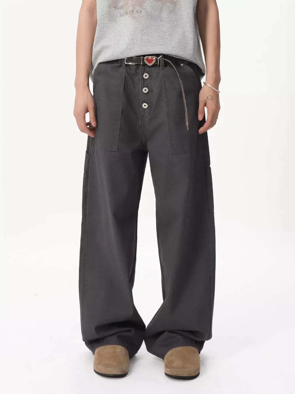 Men's Button Fly Wide Leg Cargo Pants  COOLANDBAG