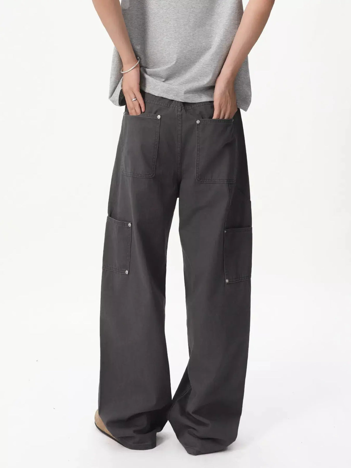 Men's Button Fly Wide Leg Cargo Pants  COOLANDBAG