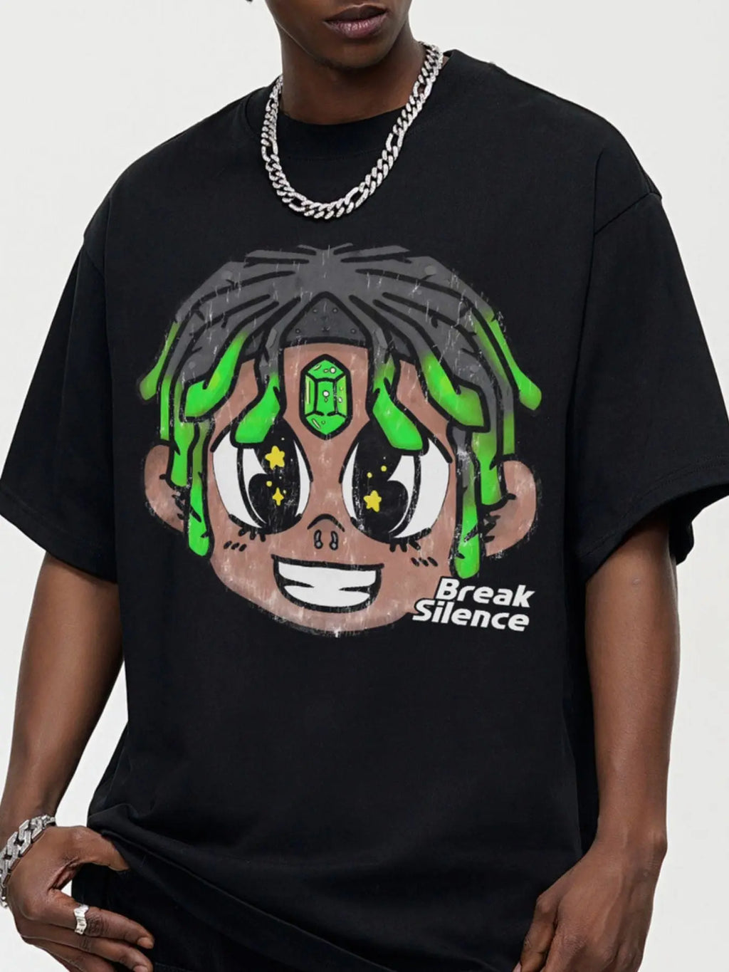 Men's Cartoon Graphic Oversized T-Shirt  COOLANDBAG