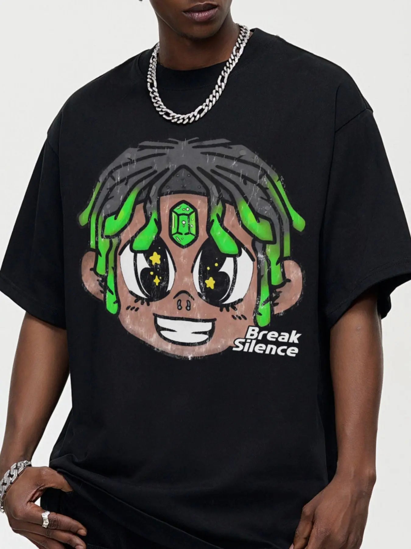 Men's Cartoon Graphic Oversized T-Shirt  COOLANDBAG