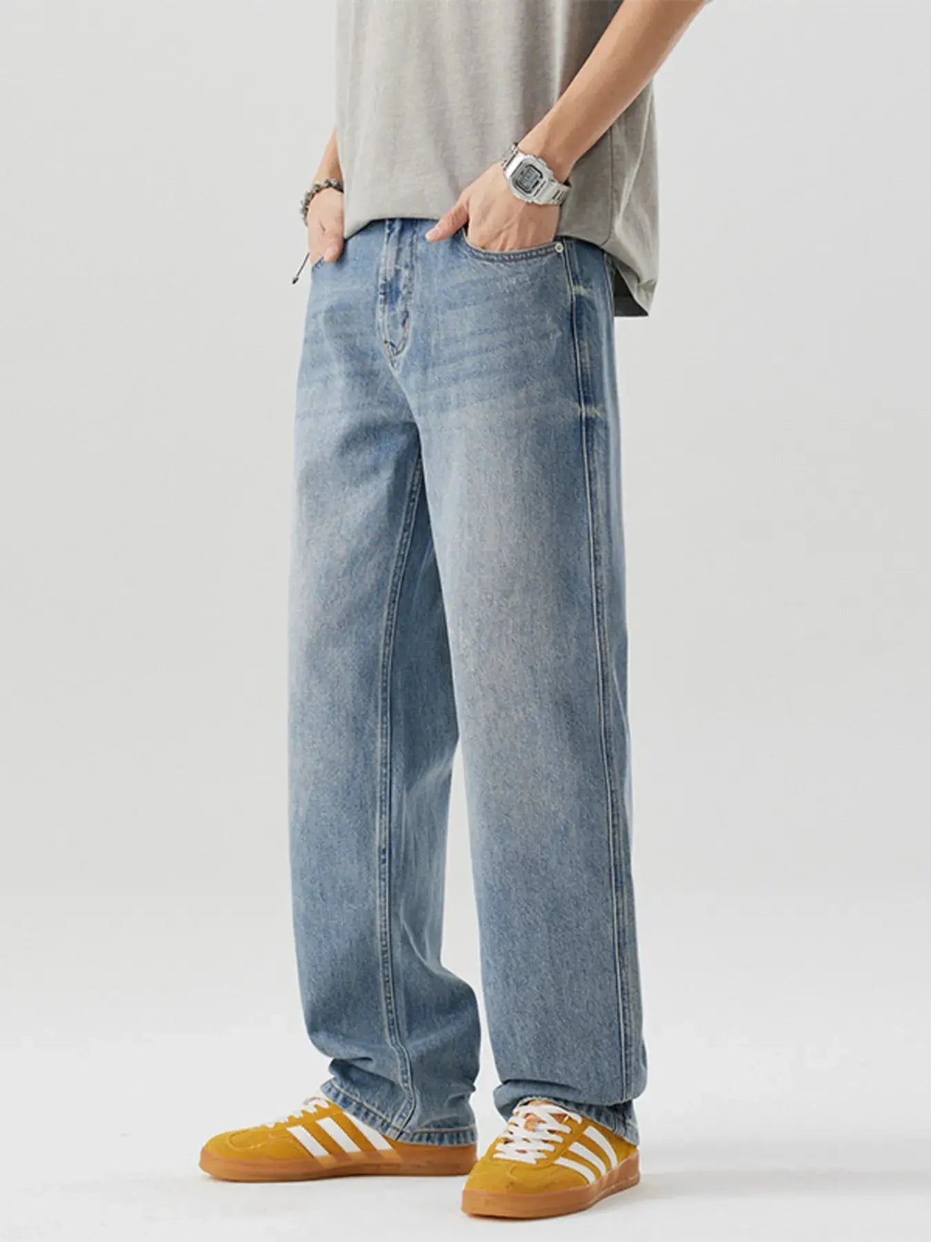 Men's Casual Loose Fit Wash Jeans  COOLANDBAG