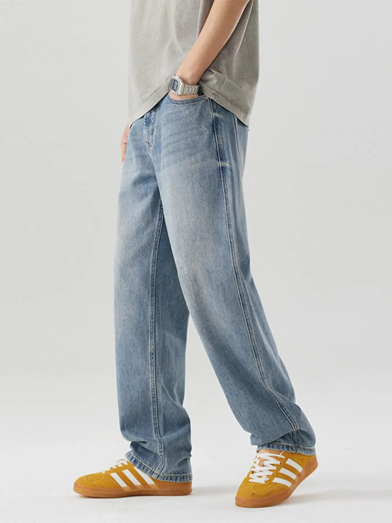 Men's Casual Loose Fit Wash Jeans  COOLANDBAG