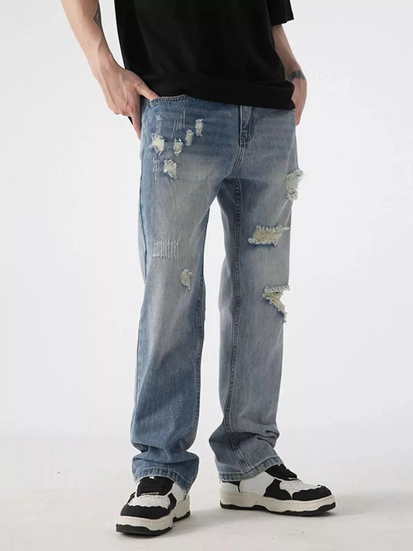 Men's Distressed Wide Leg Jeans  COOLANDBAG