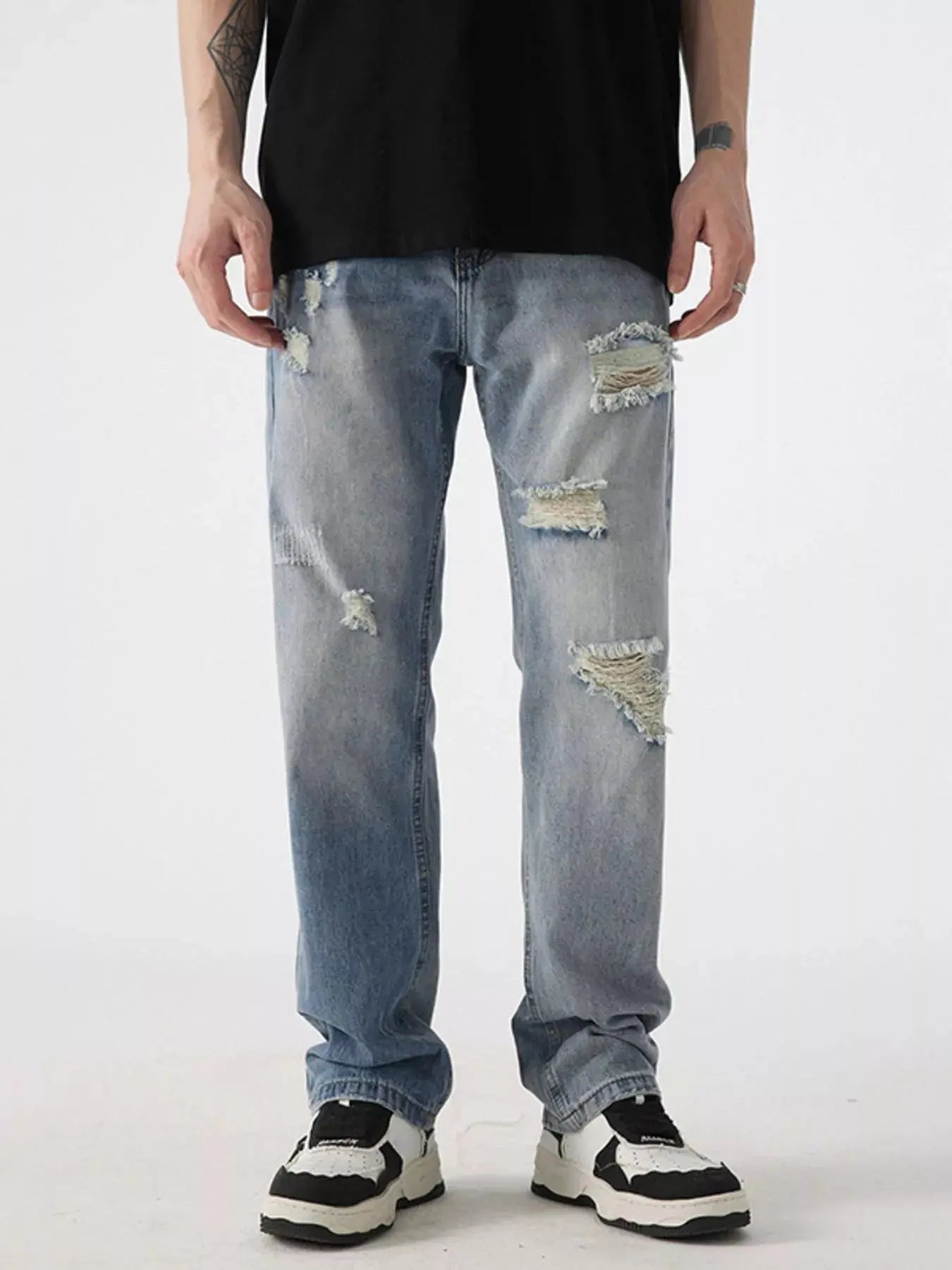 Men's Distressed Wide Leg Jeans  COOLANDBAG