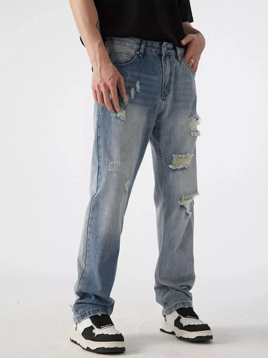 Men's Distressed Wide Leg Jeans  COOLANDBAG