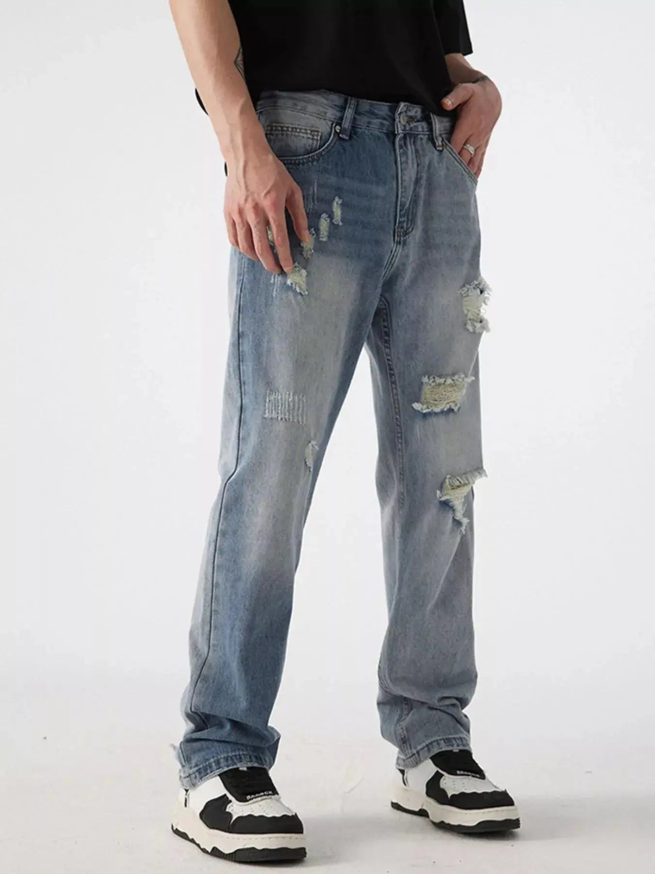 Men's Distressed Wide Leg Jeans  COOLANDBAG