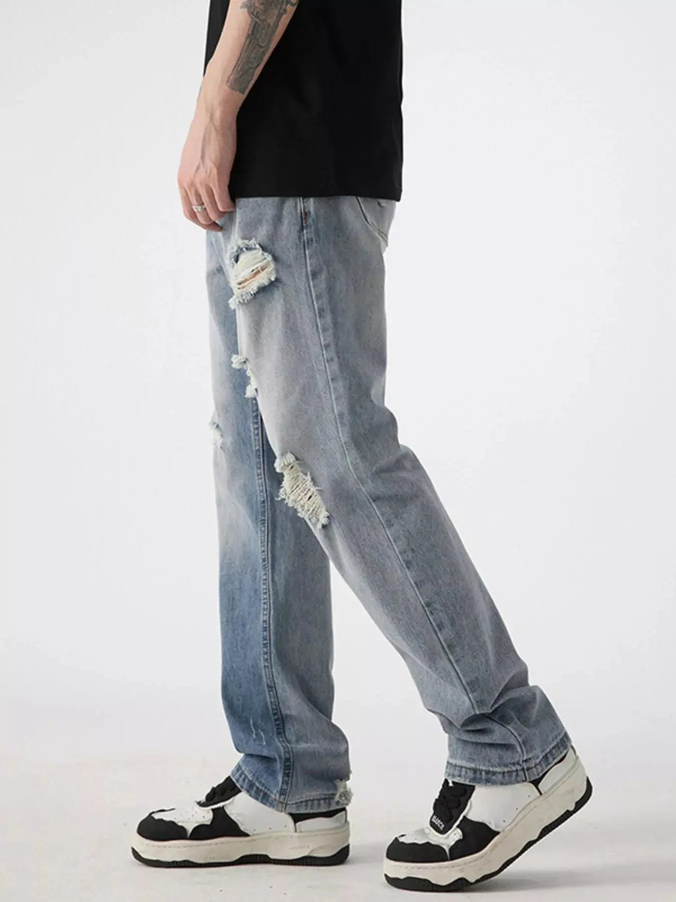 Men's Distressed Wide Leg Jeans  COOLANDBAG