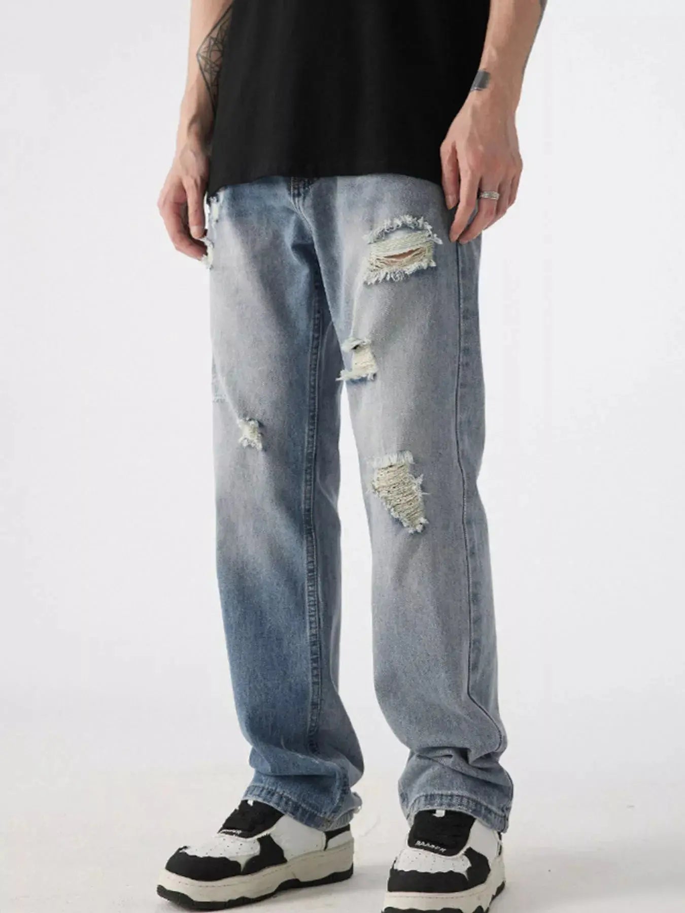 Men's Distressed Wide Leg Jeans  COOLANDBAG
