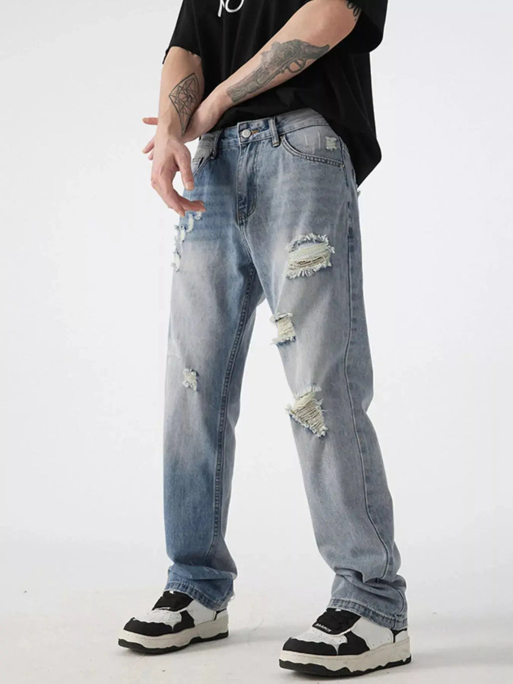 Men's Distressed Wide Leg Jeans  COOLANDBAG