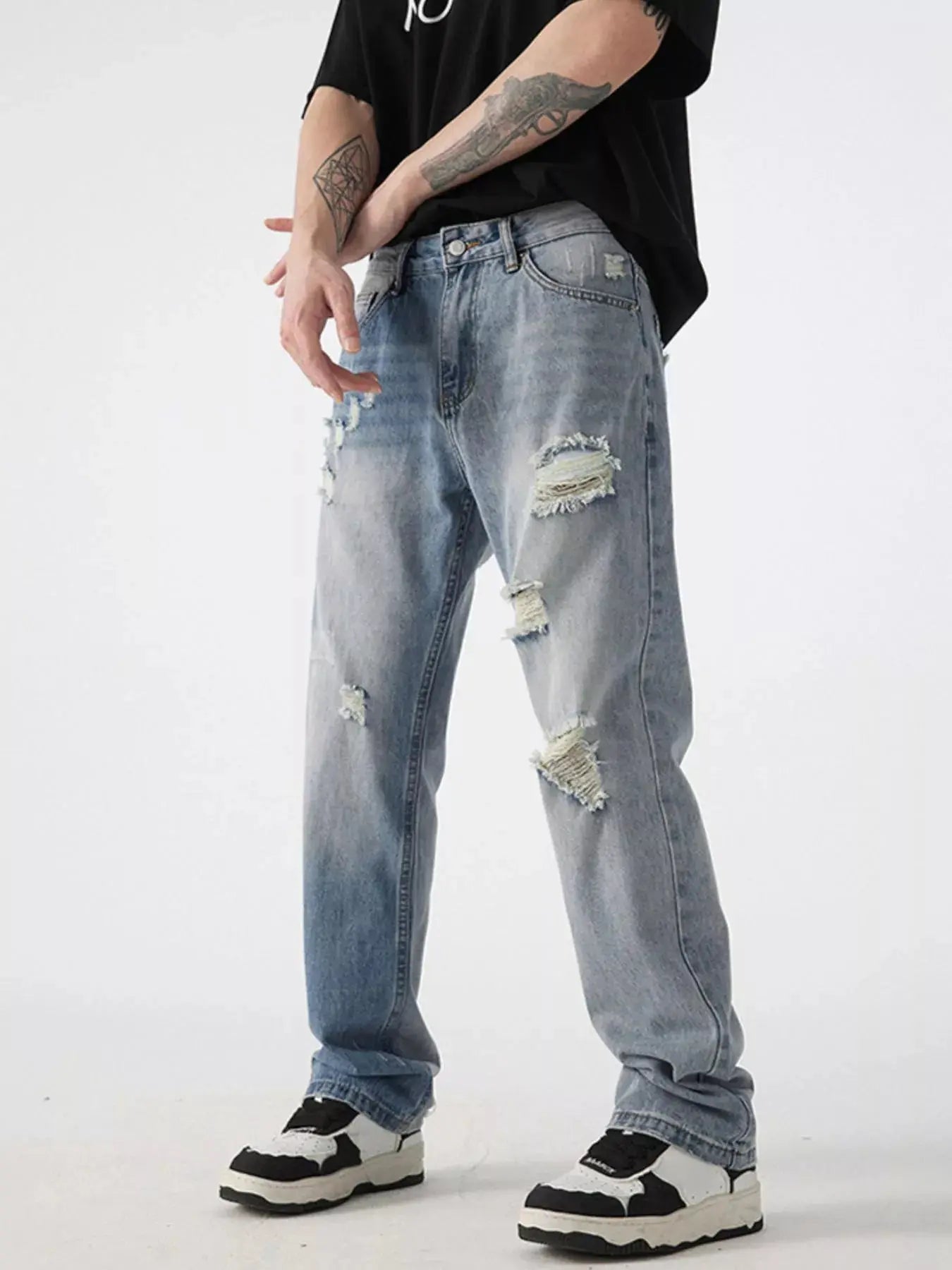 Men's Distressed Wide Leg Jeans  COOLANDBAG
