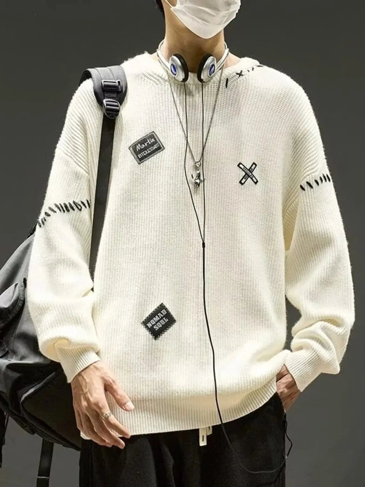 Pull Épaules Tombantes Manches Longues Homme
