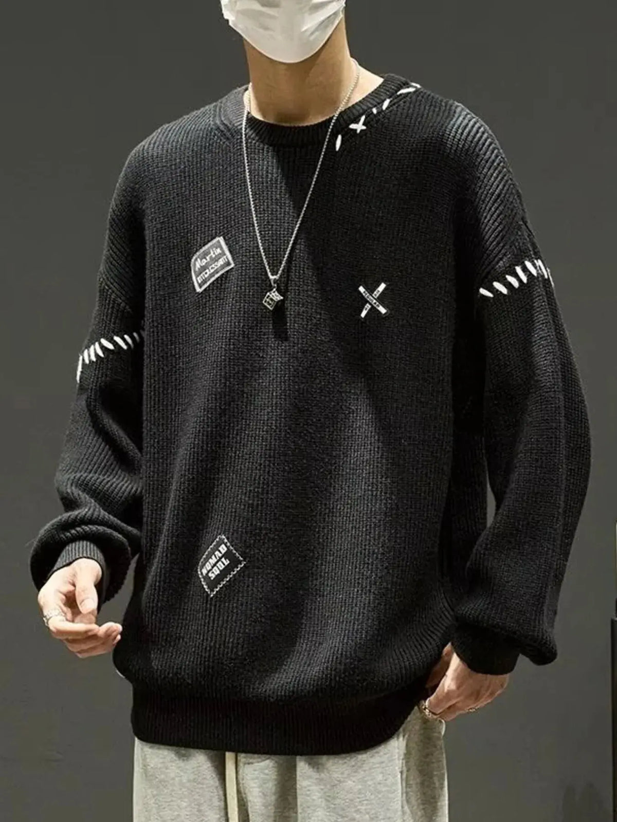 Men's Dropped Shoulder Long Sleeve Sweater  COOLANDBAG