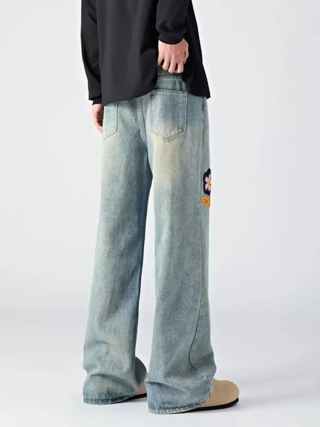 Men's Embroidered Wide Leg Jeans  COOLANDBAG