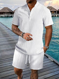 Men's Full Size Button Detail Short Sleeve Top and Shorts Set Plus Size  COOLANDBAG