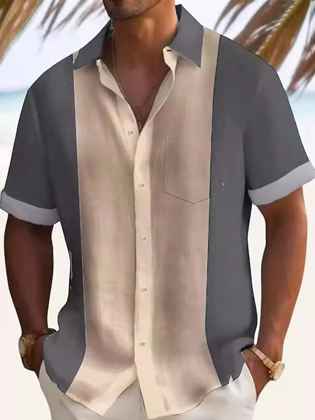 Men's Full Size Color Block Short Sleeve Shirt Plus Size  COOLANDBAG