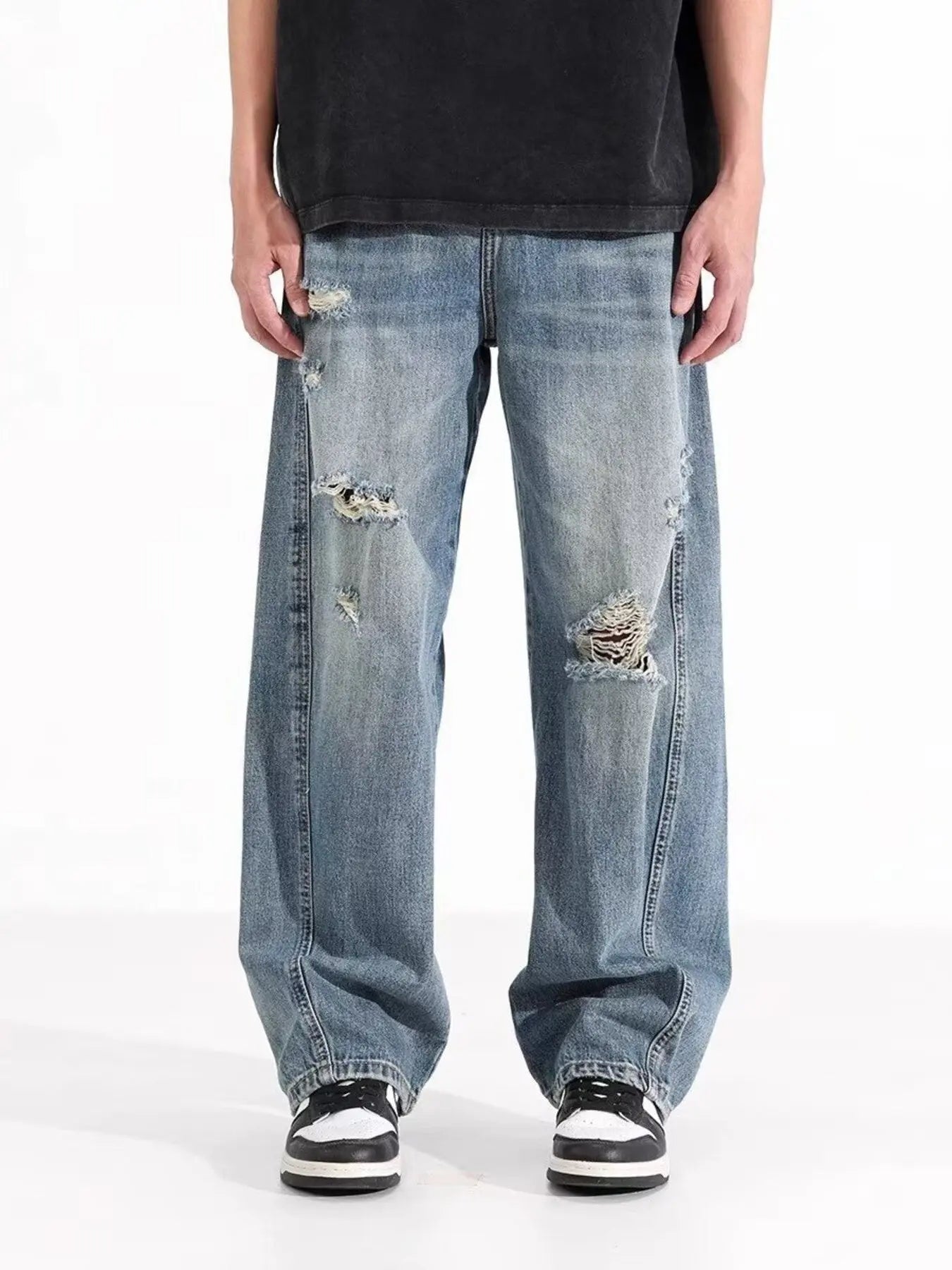 Men's Full Size Distressed Wide Leg Jeans Plus Size  COOLANDBAG