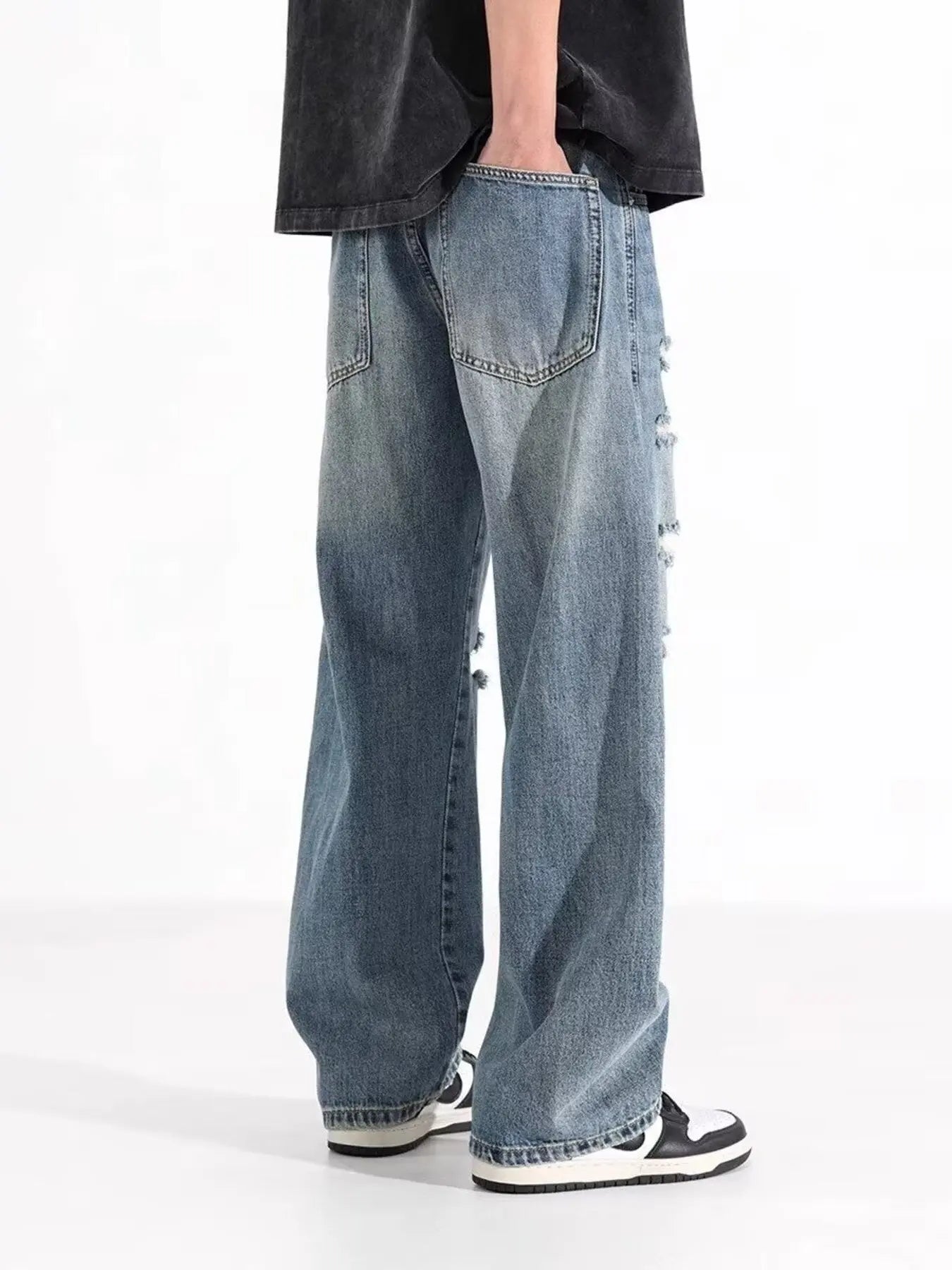 Men's Full Size Distressed Wide Leg Jeans Plus Size  COOLANDBAG