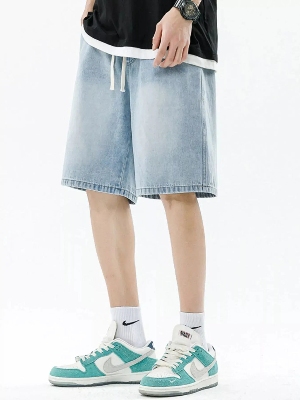 Men's Full Size Drawstring Wide Leg Denim Shorts Plus Size  COOLANDBAG