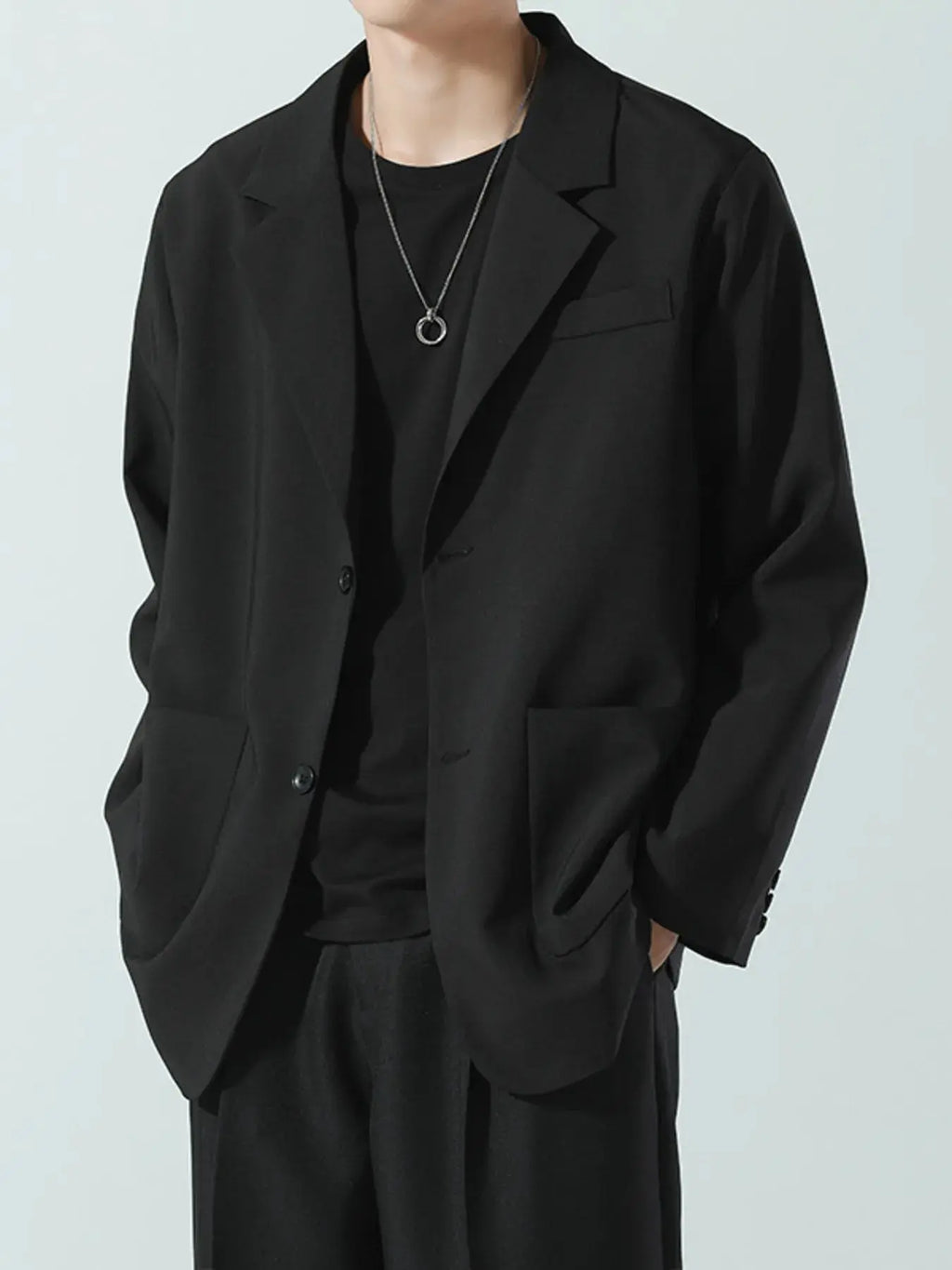 Men's Full Size Lapel Collar Long Sleeve Blazer Plus Size  COOLANDBAG
