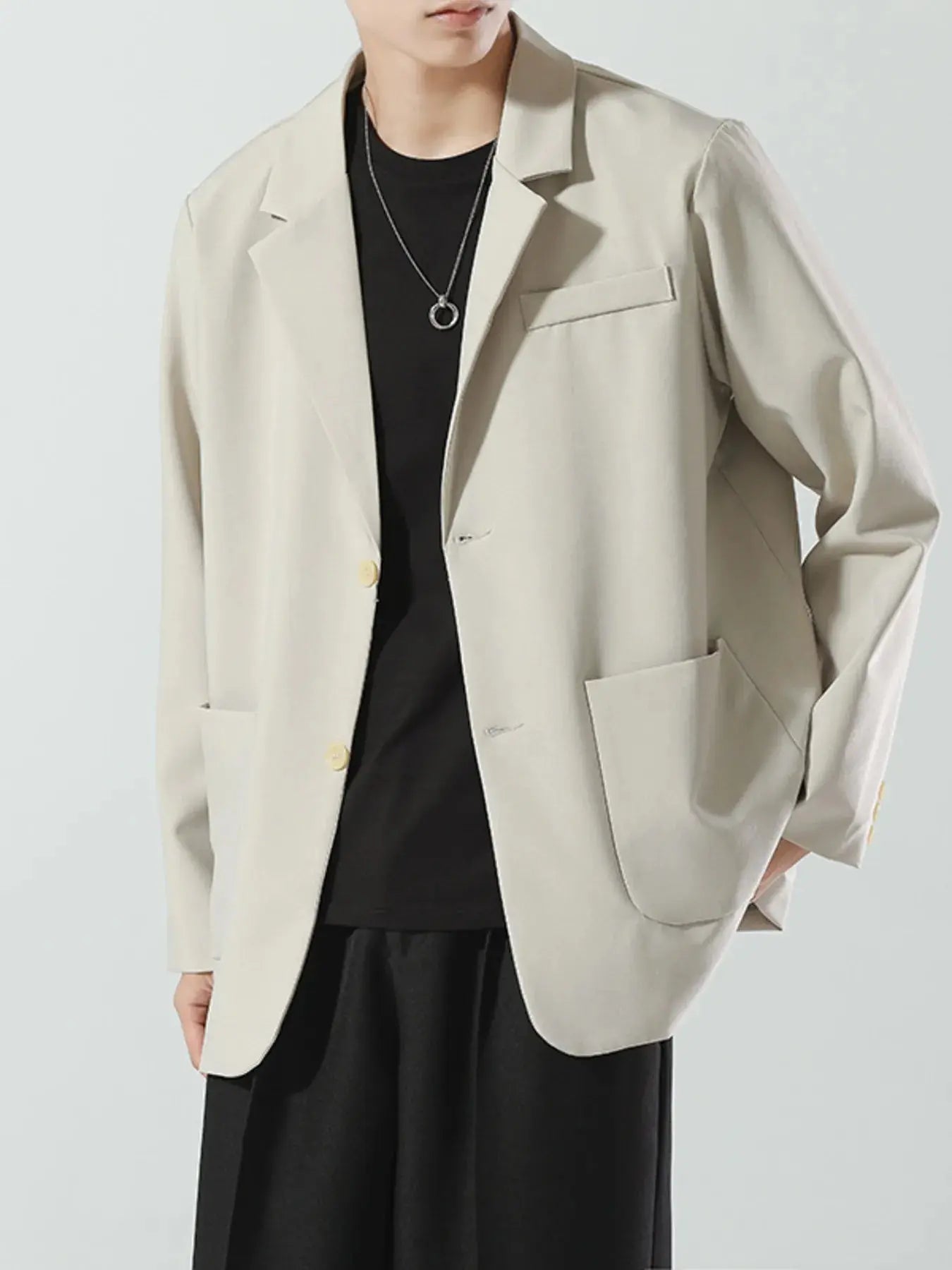 Men's Full Size Lapel Collar Long Sleeve Blazer Plus Size  COOLANDBAG