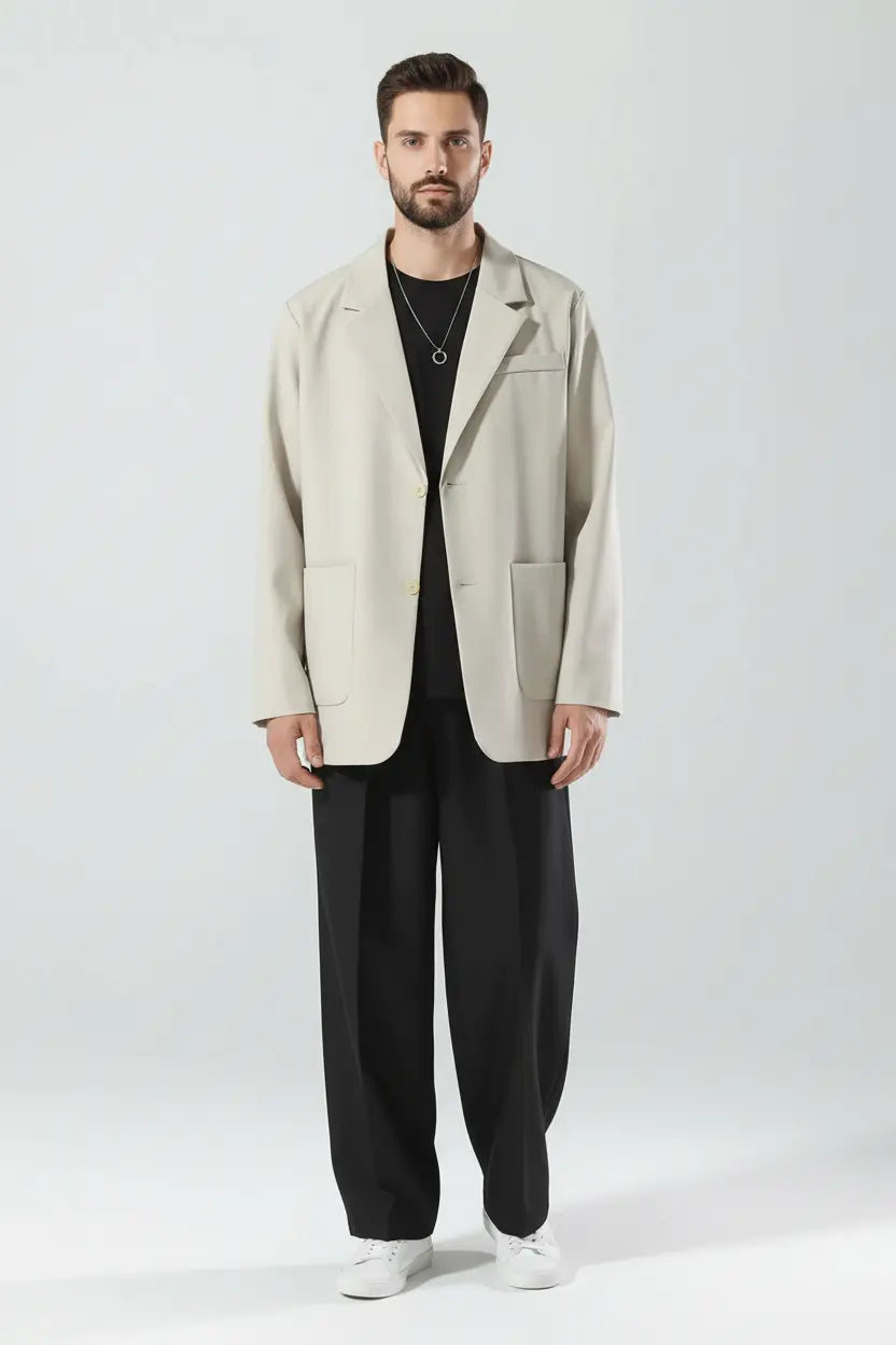 Men's Full Size Lapel Collar Long Sleeve Blazer Plus Size  COOLANDBAG