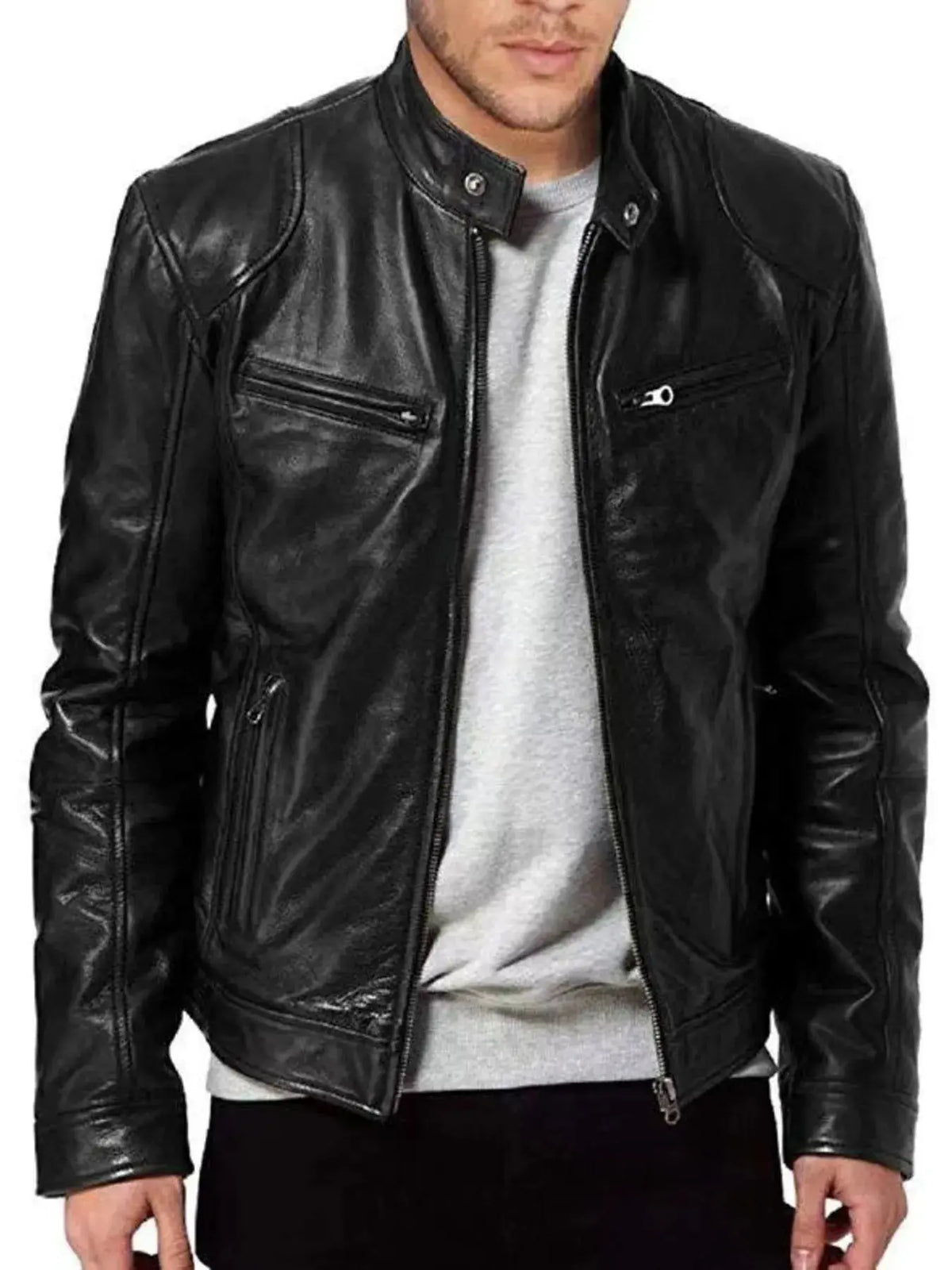 Veste Biker Effet Cuir Poches Zippées Grande Taille Homme