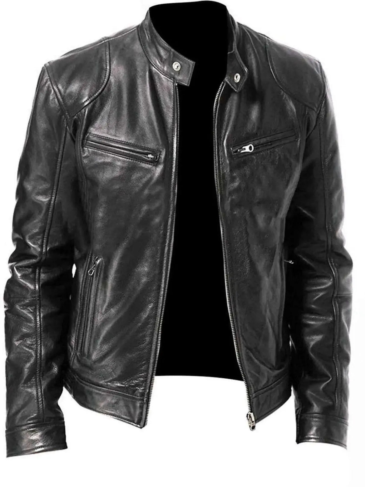 Men's Full Size Leather Biker Jacket with Zipper Pockets Plus Size  COOLANDBAG