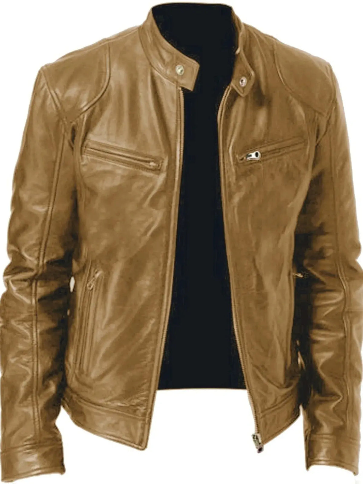 Men's Full Size Leather Biker Jacket with Zipper Pockets Plus Size  COOLANDBAG