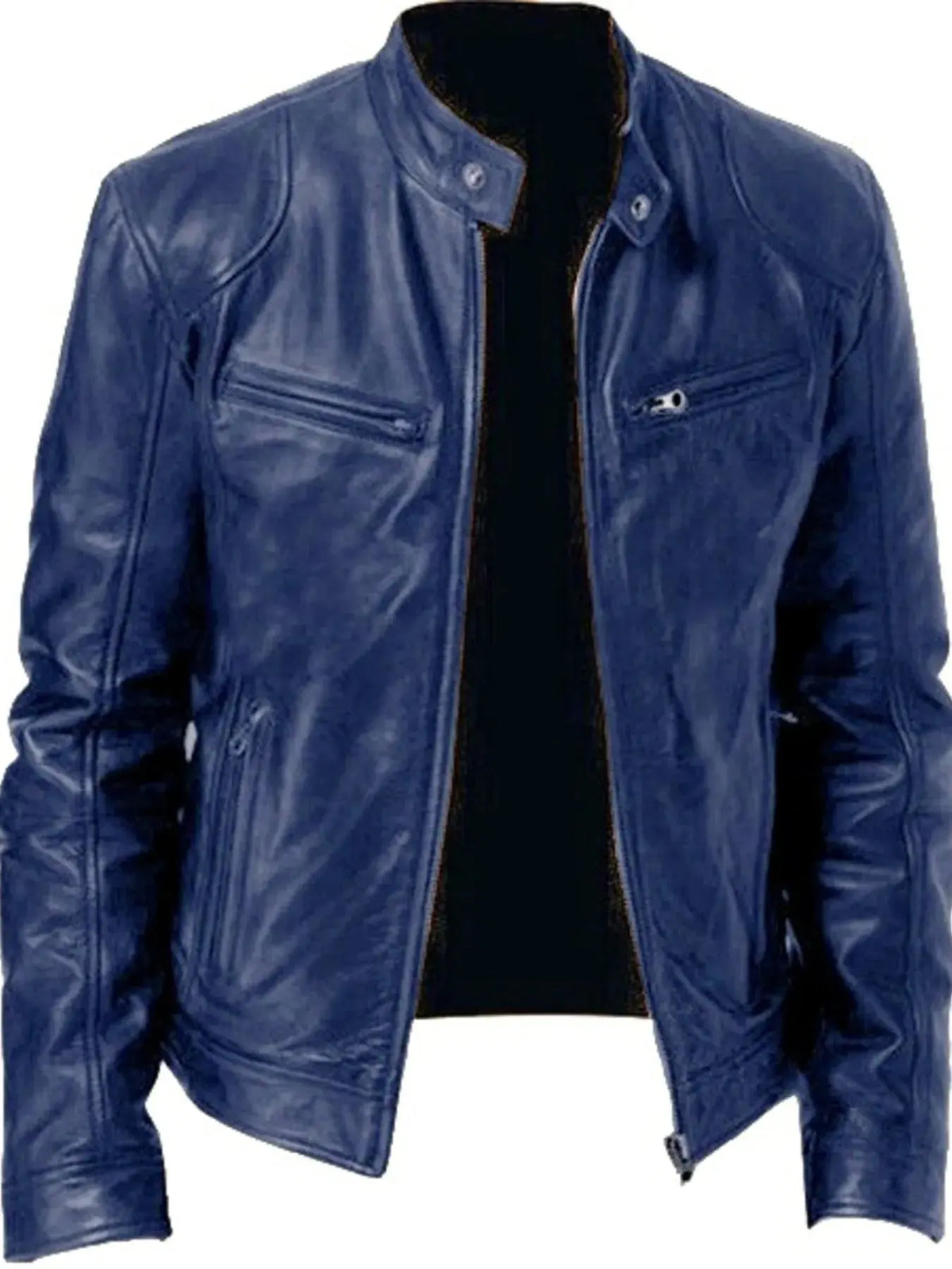 Men's Full Size Leather Biker Jacket with Zipper Pockets Plus Size  COOLANDBAG