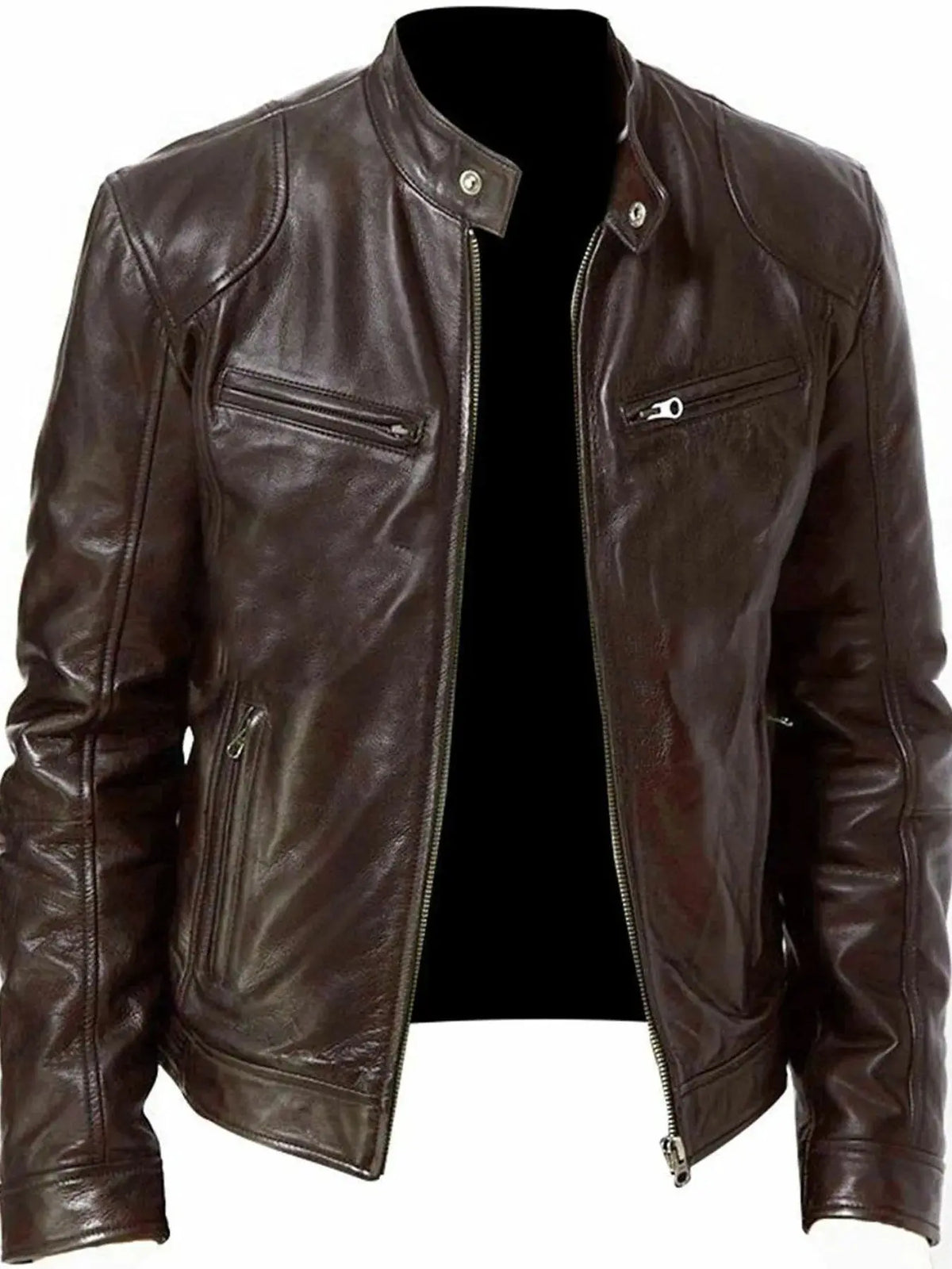 Men's Full Size Leather Biker Jacket with Zipper Pockets Plus Size  COOLANDBAG