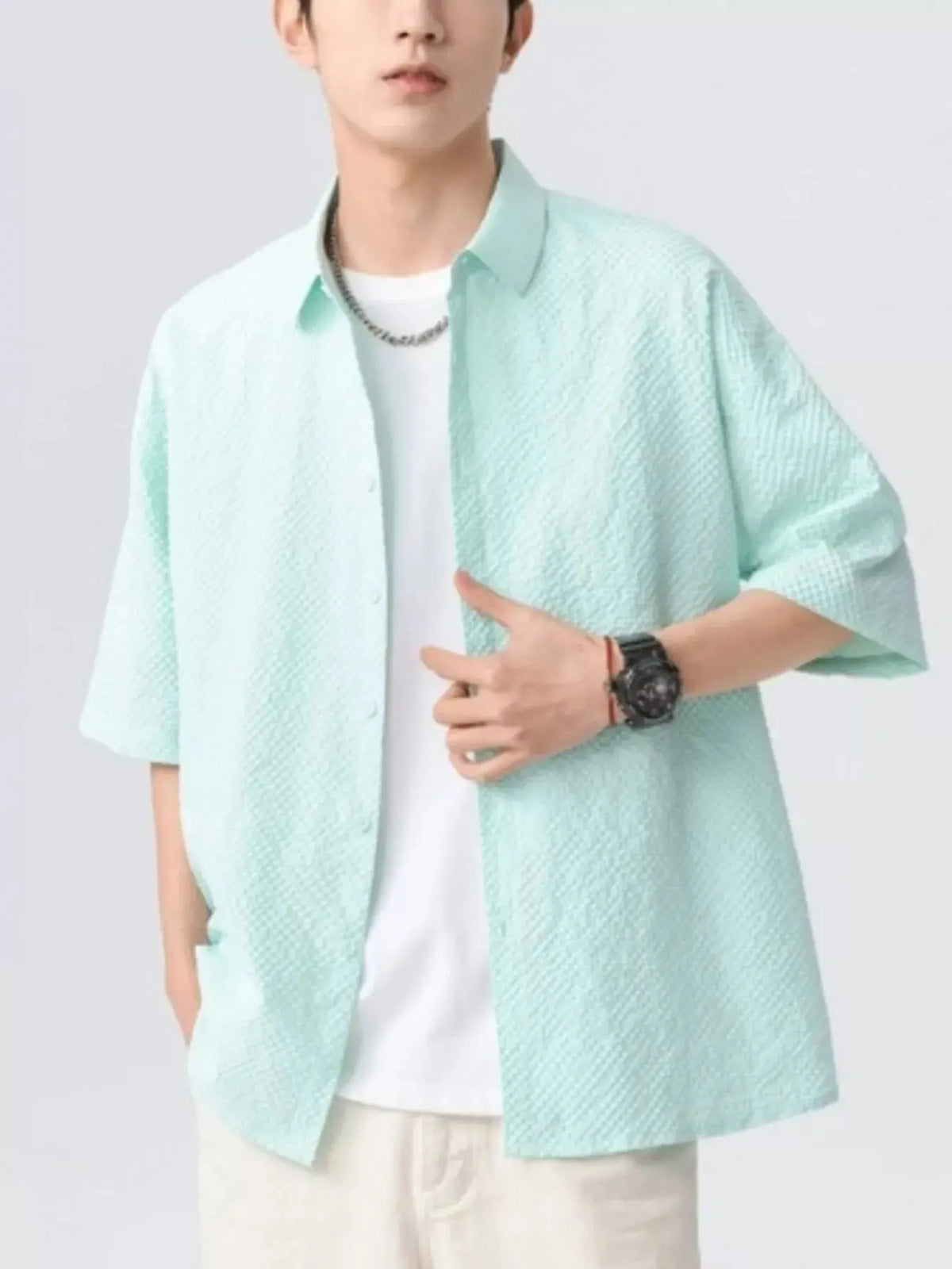 Chemise Texturée Manches Courtes Grande Taille Homme