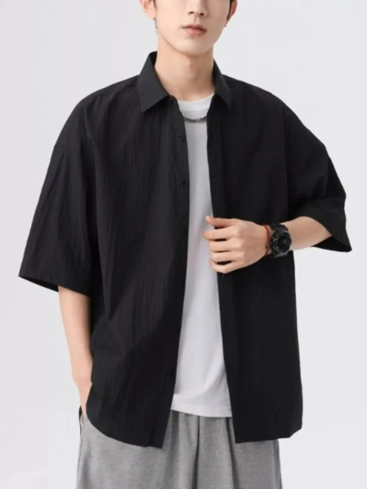 Men's Full Size Textured Short-Sleeve Shirt Plus Size  COOLANDBAG