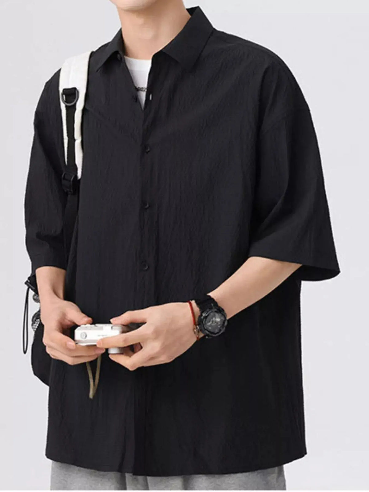 Men's Full Size Textured Short-Sleeve Shirt Plus Size  COOLANDBAG